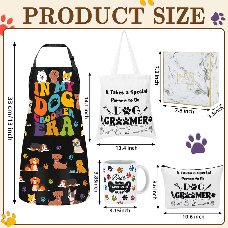 Coume 7 Pcs Dog Groomer Gift Set for Women Adjustable Dog Grooming Apron Tote Bag Makeup Bag Mugs Charm Keychain Scissors Hair Clips Box for Pet Birthday Thanksgiving Christmas Thank You Gift - PawsPlanet Australia
