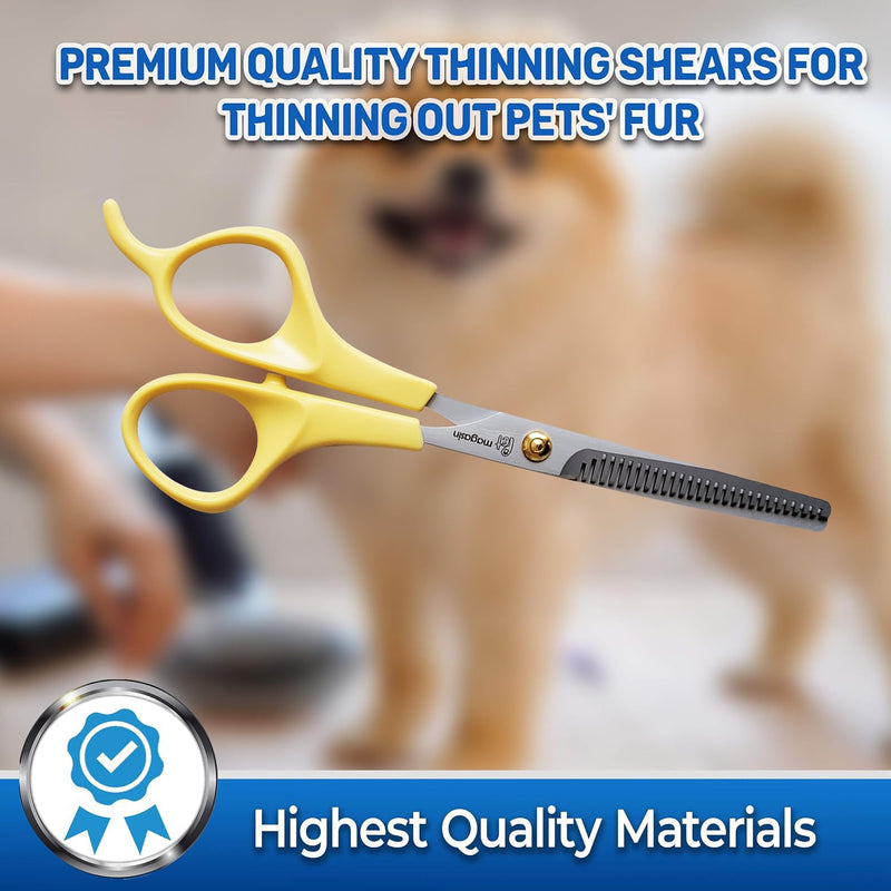 PET MAGASIN Professional Dog Grooming Scissors Set - Curved Thinning Shears for Dogs, Pet Hair Cutting Tools with Safety Tips for Small & Large Breeds, Grooming Kit for Home Yellow - PawsPlanet Australia