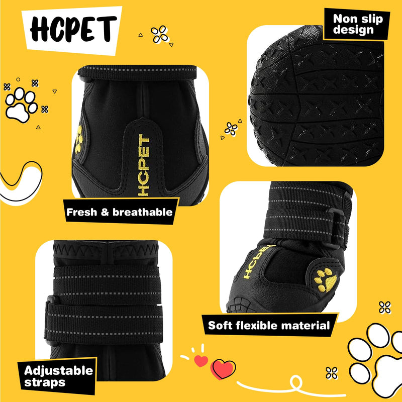 Hcpet Dog Boots Waterproof with Reflective Straps, Dog Shoes for Small Medium Large Puppy Outdoor Paw Protectors 4Ps, 8 (width 2.95 inch) for 74-91 lbs Black Width 2.95 in