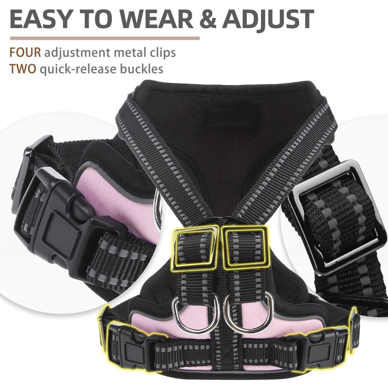 PUPTECK Dog Harness and Leash Set Small Sized, Adjustable Reflective Escape Proof Puppy Vest, No Pull Walking Harness Easy Control S (6-14lb, NECK 15", CHEST 14"-17") Pink - PawsPlanet Australia