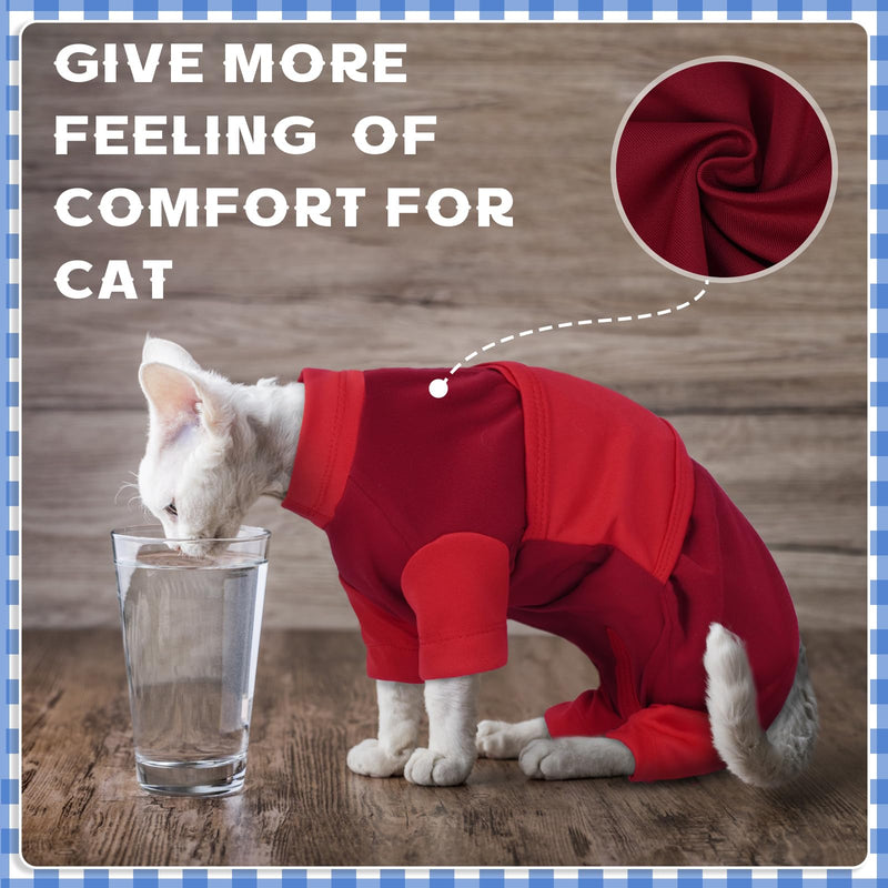 Adjustable Calming Suit Cat Clothes with Zipper, Anxiety Jacket Vest, Cat Apparel for Fireworks, Separation, Thunderstorms, Loud Noises, Comfortable Wrap Reduce Anxiety, Red X-Large X-Large(Back Length 14.17'') - PawsPlanet Australia