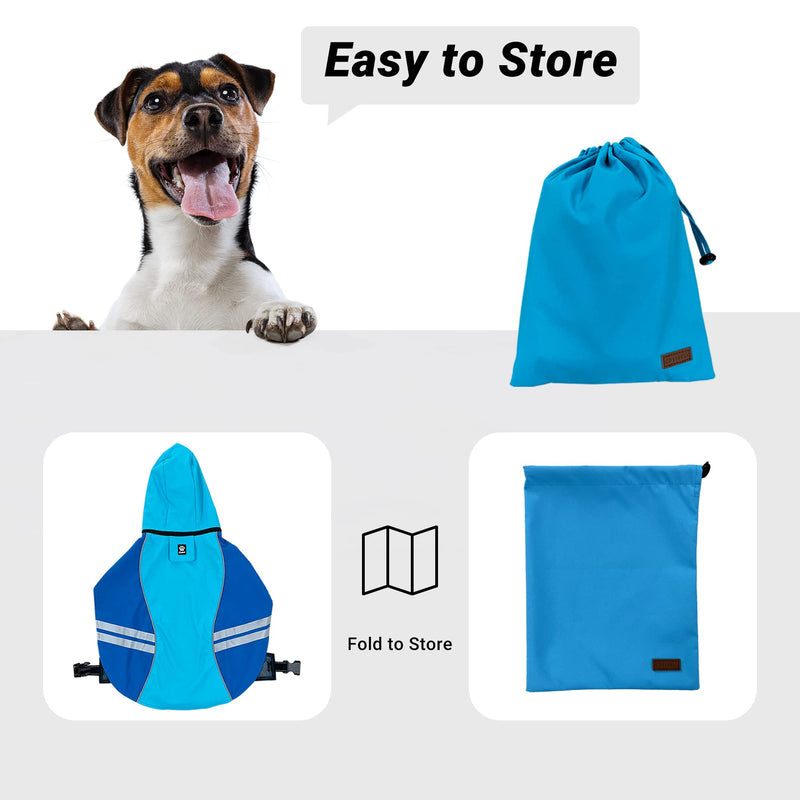 Waterproof Dog Raincoats with Hood for Medium Large Dogs, Poncho with Reflective Strap, Lightweight Jacket with Leash Hole. Blue - PawsPlanet Australia