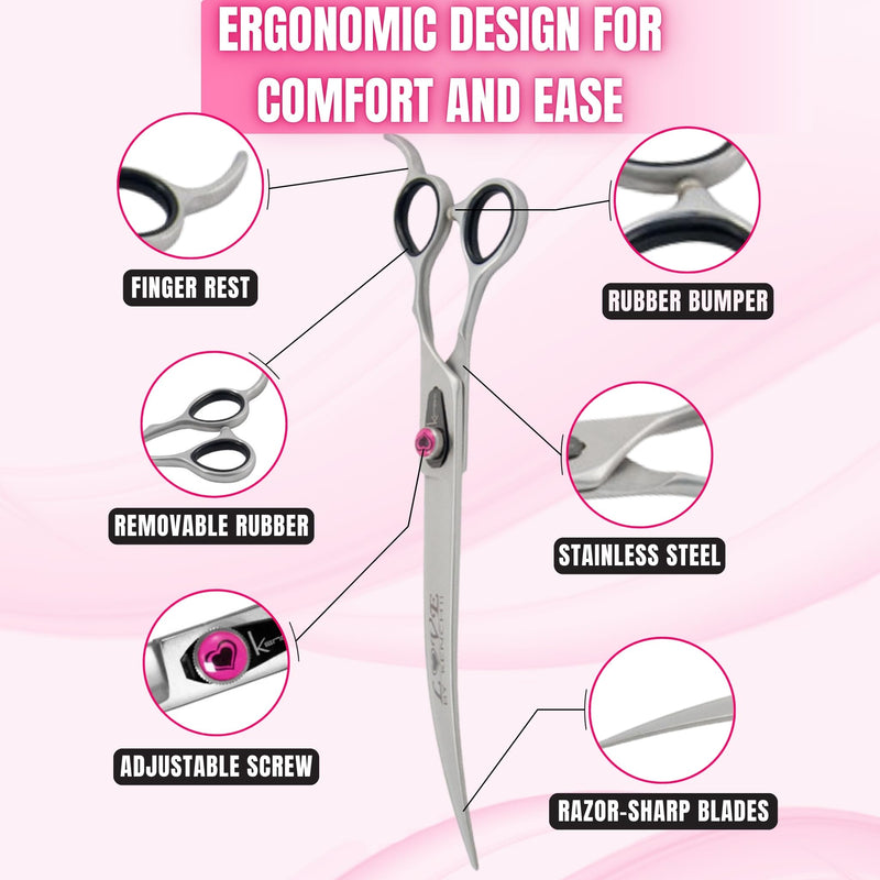 Kenchii Love Left Handed Dog Grooming Scissors, 9 Inch Curved Shears, Dog Scissors for Grooming, Professional Pet Grooming Scissors, Ergonomic & Comfortable 9.0" Curved - PawsPlanet Australia