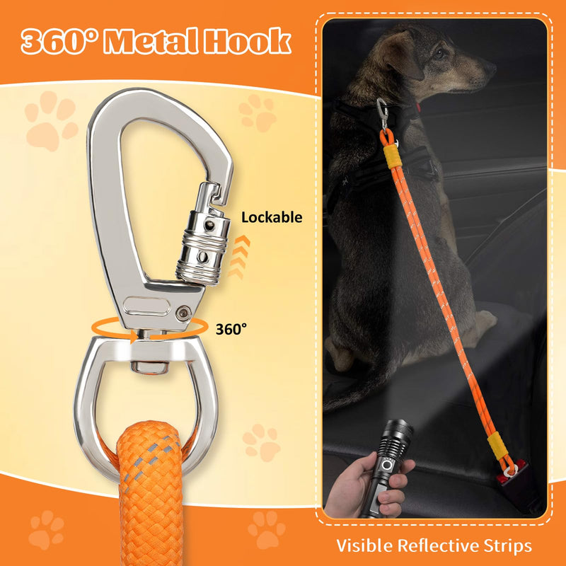 Pawaboo Dog Seatbelt for Car, Dog Car Harness Leash with Dual Round Ropes Enhance Strength, Pet Vehicle Safety Belt Leash with 360-degree Swivel Metal Buckle, Reflective Dogs Restraint Tether, Orange - PawsPlanet Australia