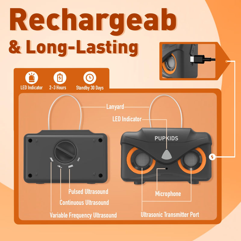 Dog Bark Deterrent Devices - Anti Barking Device for Dogs Indoor & Outdoor Up to 50 Ft, Rechargeable Ultrasonic Dog Barking Silencer with 3 Adjustable Modes Safe for Dogs & People Orange - PawsPlanet Australia