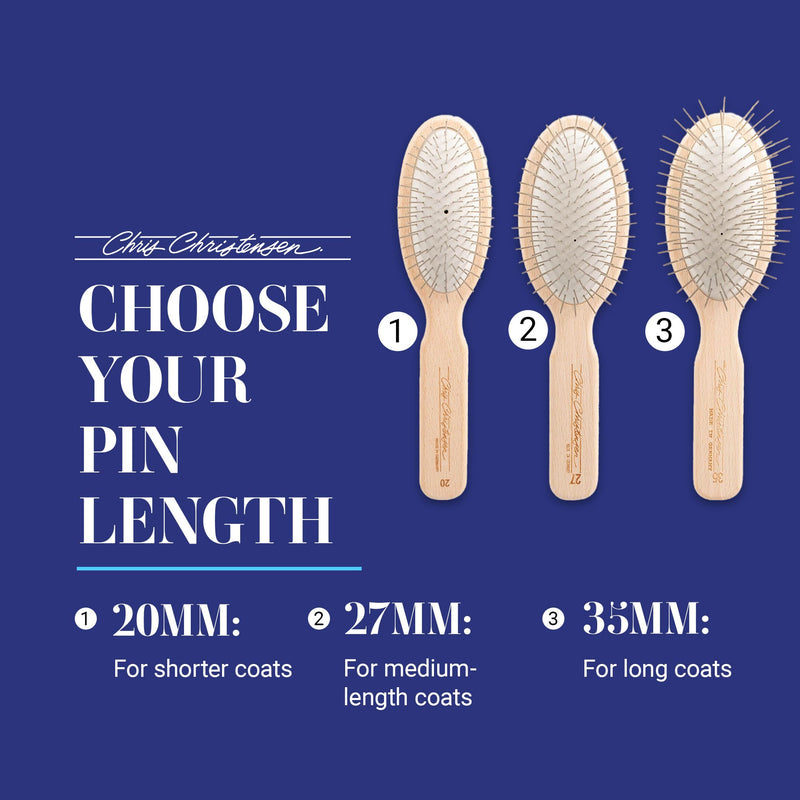Chris Christensen Dog Brush, 27 mm Oval Pin Brush, Original Series, Groom Like a Professional, Stainless Steel Pins, Lightweight Beech Wood Body, Ground and Polished Tips Brown - PawsPlanet Australia