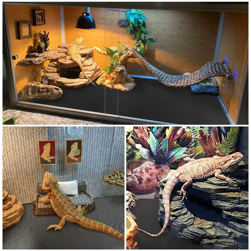 Reptile Carpet, Reptile Mat, Bearded Dragon, Leopard Gecko Substrate,Bearded Dragon Tank Flooring, Snake,Tortoise Bedding, Bearded Dragon Tank Accessories (18"X 79", 1 PCS Thicker Mat) Black 18"×79" - PawsPlanet Australia