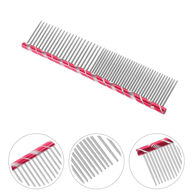 UEETEK Dog Grooming Comb : Stainless Steel Dog Combs with Rounded Ends for Dematting & Shedding, 2-in-1 Fine & Wide Tooth Design, 6.3 X 1.38 X 0.12 Inch (Rose Red) - PawsPlanet Australia