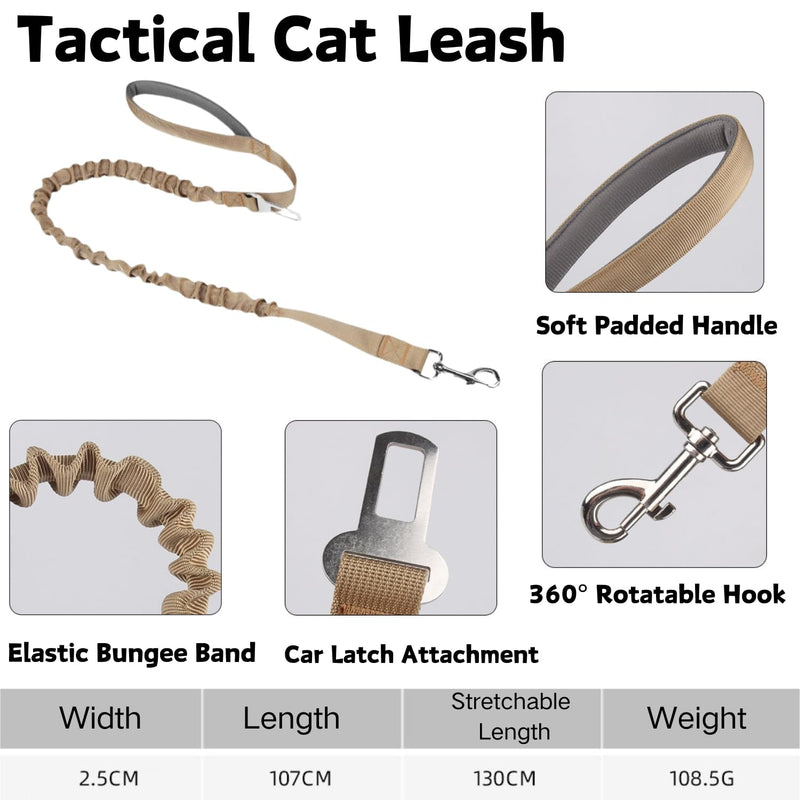 Tactical Cat Harness and Leash Set for Walking Escape Proof Adjustable Large Cat Vest Harness with Patches Soft Mesh Padding Rubber Handle Easy to Control (Khaki Harness & Leash) Khaki Harness & Leash - PawsPlanet Australia