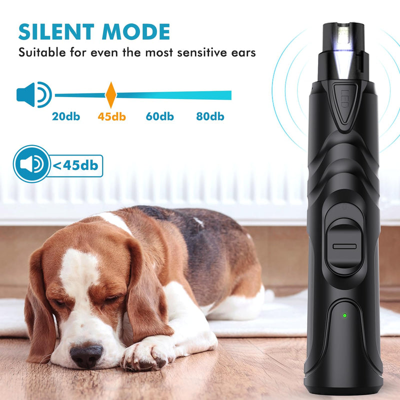 Pet Dog Nail Grinder, Professional Pet Nail Grinder Low Noise, 2-Speed Mode Dog Claw Grinder Pet Nail Trimmer with LED Light, for Small Medium Large Breed Dog and Cat (Black) - PawsPlanet Australia