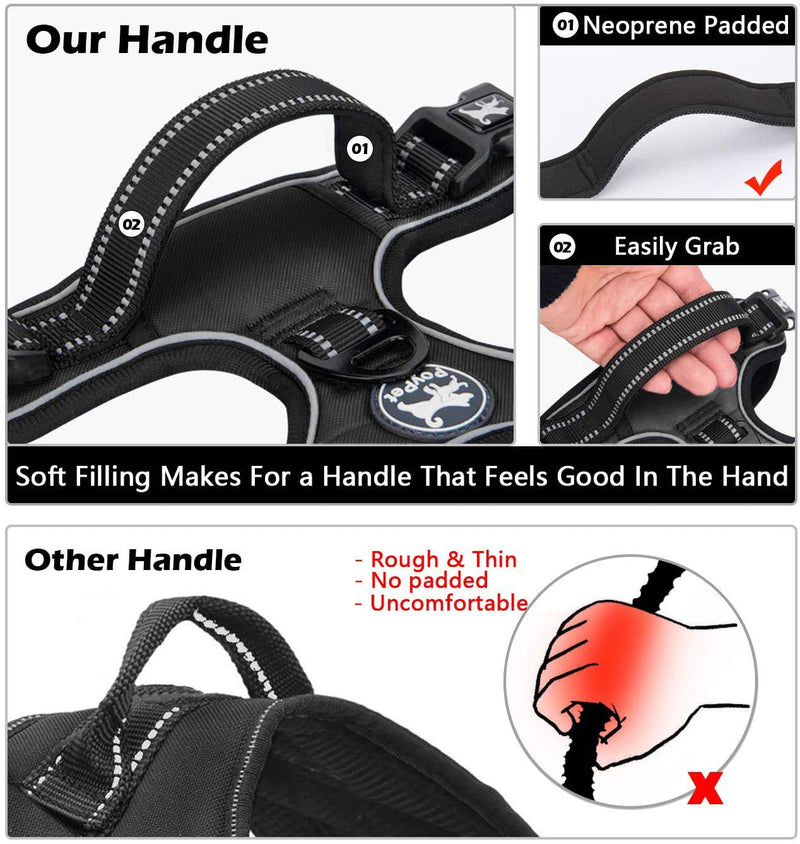 PoyPet Dog Harness and Leash Combo, Escape Proof No Pull Vest Harness, with 5 Feet Leash, Reflective Adjustable Soft Padded Pet Harness with Handle for Small to Large Dogs(Black,L) L Black - PawsPlanet Australia