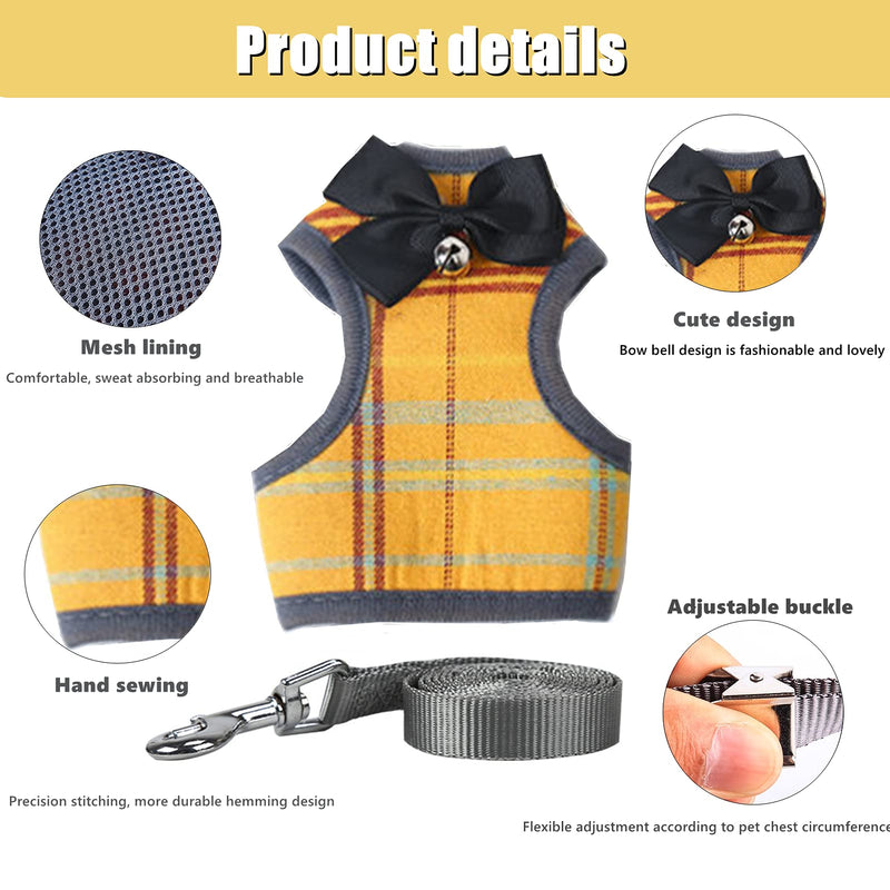 Cat Harness, Dog Harness and Leash Set, Bunny Rabbit Ferret Harness with Adjustable Buckle Comfort for Pet Kitten Small Animals Harnesses XS Yellow