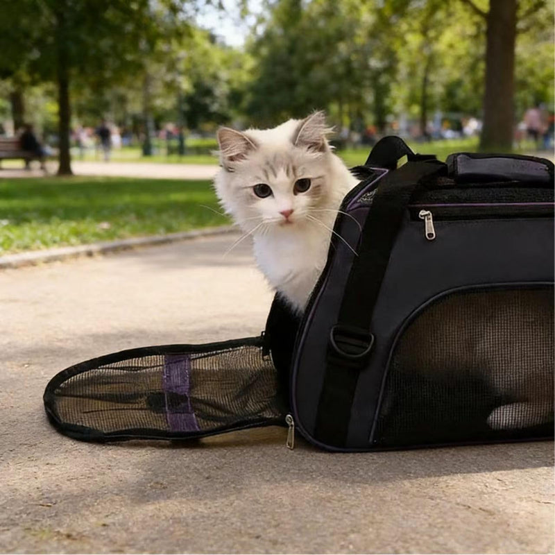 Breathable Pet Carrier Bag for Small/Medium Dogs & Cats, Portable Travel Pet Handbag with Mesh Windows, Waterproof Oxford Fabric Pet Carrier with Adjustable Shoulder Strap (Black) Black