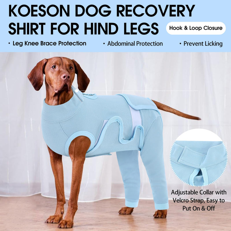 KOESON Adjustable Dog Recovery Suit for Hind Legs, Soft Dog Surgery Recovery Suit with Long Back Sleeves, Rear Leg Sleeve to Stop Licking for Medium Dogs, Pet Surgery Shirt Female Male, M Blue