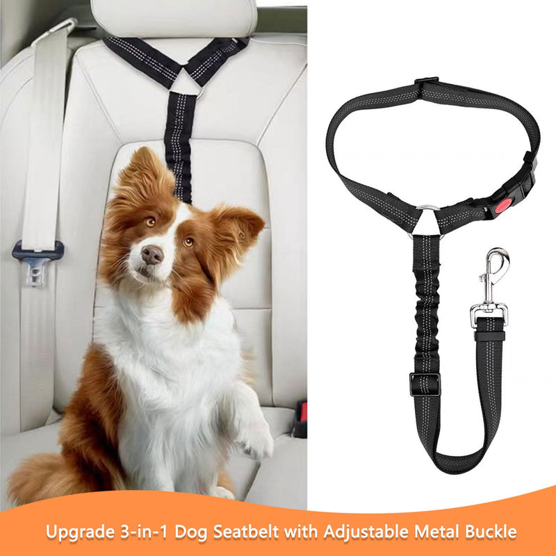 Adjustable Pet Safety Seat Belt for Dogs & Cats - Car Headrest Restraint with Nylon Fabric - Comfortable & Durable Dog & Cat Vehicle Seatbelts & Harness(Black) black - PawsPlanet Australia