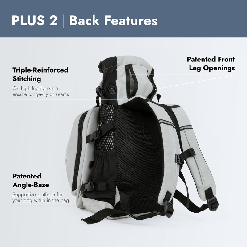 K9 Sport Sack Plus 2 - Medium, Light Grey - Ideal for Dogs 17-19” Long - Adjustable, Backpack-Style Carrier with Multi-Functional Storage Pack, Thick Shoulder Straps & Padded Back Panel - PawsPlanet Australia
