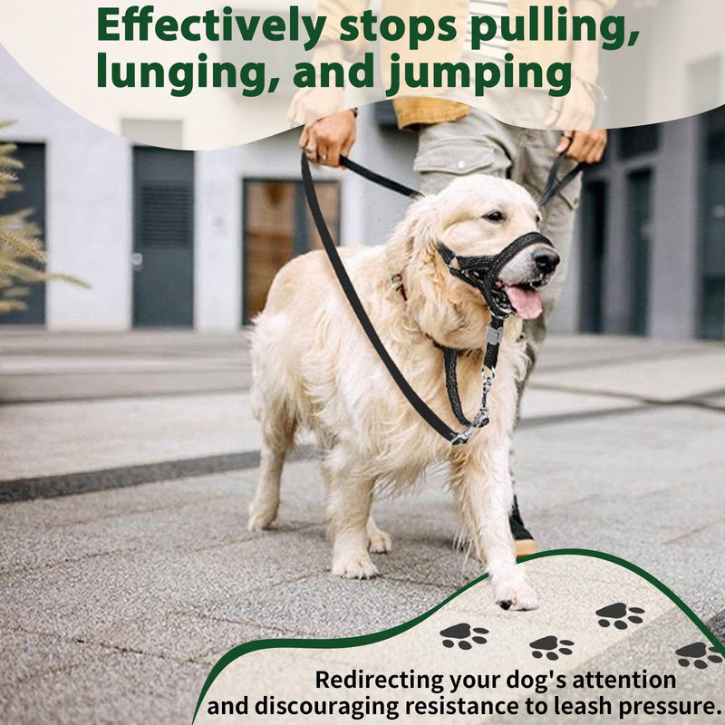 BARKLESS Sturdy No Pull Head Collar for Medium Large Dogs, Gentle Reflective Head Halter with Safety Link, Adjustable Nylon Dog Training Muzzle Leash for Walking Control (Green, L) Green L(Snout 8¾”-10¼”) - PawsPlanet Australia