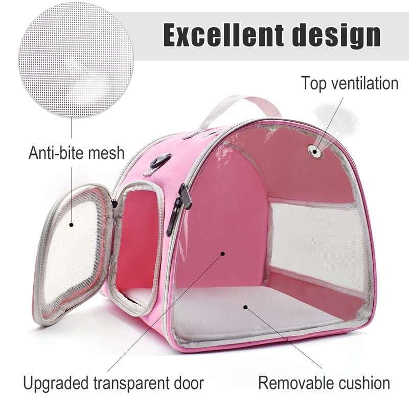 Small Animal Carrier Bag, Upgraded Portable Guinea Pig Carriers, Transparent Hamster Carrying Case, Reptile Rat Rabbit Bearded Dragon Hedgehog Carrier Bag for Travel, Hiking, Walking, Outdoor (Pink) Pink - PawsPlanet Australia