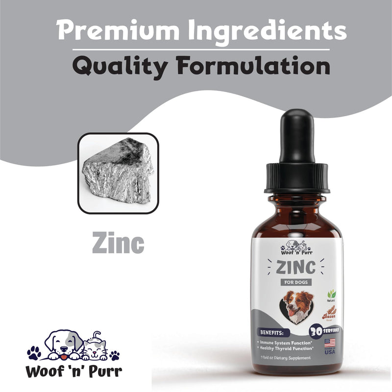 Zinc for Dogs - Dog Zinc Supplement - Helps to Support Healthy Skin, Coat, Immune Health & More - Dog Zinc - Dog Skin and Coat Supplement - Skin and Coat Supplement for Dogs - 1 fl oz - Bacon Flavor - PawsPlanet Australia