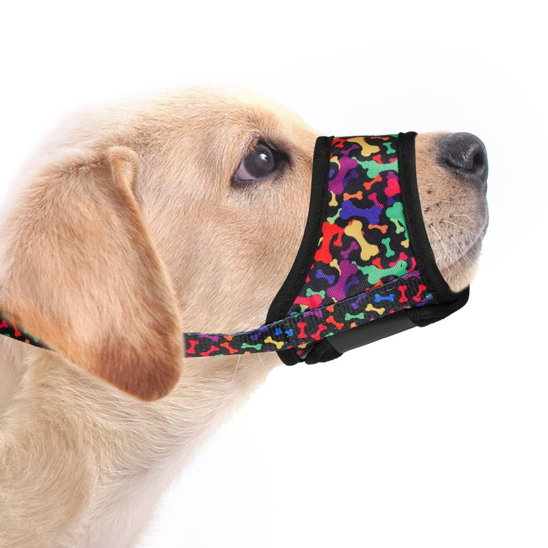 LUCKYPAW Dog Muzzle, Soft Dog Muzzles for Small Medium Large Dogs, Breathable Muzzles to Stop Biting and Chewing with Pattern, Allows Panting and Drinking(Black Bone,M) Black Bone M-(Snout 5½"-8")