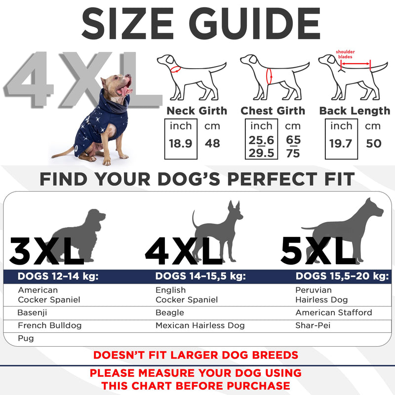 Winter Dog Vest for Medium Large Dogs 4XL – Lined Dog Coat with Quick Fastex Buckle, High Stand Collar with Collared Snood, Elastic Waist, Leash & Harness Opening (Chest 25.59–29.52”, Length 19.68”) 4XL: Chest 25.59-29.52'', Length 19.68''