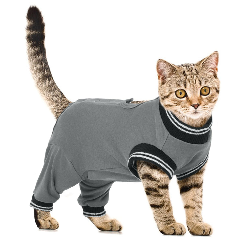 Cat Recovery Suit for Hind Legs, Cat Surgical Spay Suit with Leg Sleeves to Stop Licking, Wound Cover Abdomen Kitten Onesie, E-Collar Alternative, for Spay and Skin Diseases Gray M Grey Medium