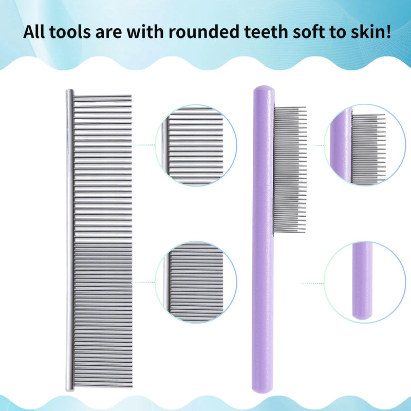 Gently Grooming Slicker Brush with Coated Tips for Long-Haired Dogs-Ergonomic Wooden Handle, Long Pins for Grooming Goldendoodles Poodles Purple