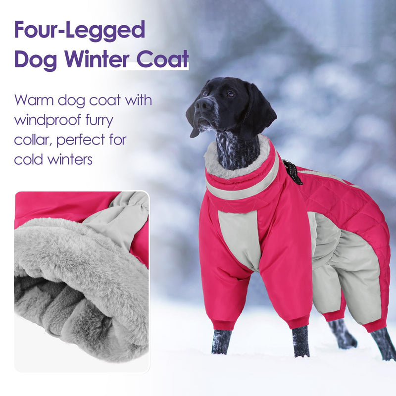 SUNFURA Full Body Dog Coat - Warm Fleece Jacket for Small Dogs, Turtleneck Winter Coats with Harness, Reflective Dog Snowsuit Windproof Puffer Jackets with Legs for Pug, Jack Russel, Hot Pink S