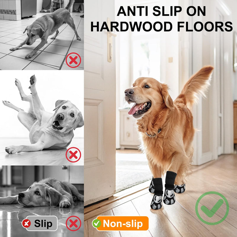 BEAUTYZOO Dog Socks, Non Slip Dog Socks to Prevent Licking Paws -Dog Shoes for Hot/Cold Pavement, Dog Boots & Paw Protectors, Dog Booties for Hardwood Floors, Small Medium Large Senior Dogs M(2.1"-2.55" W | Pack of 4) Black - PawsPlanet Australia