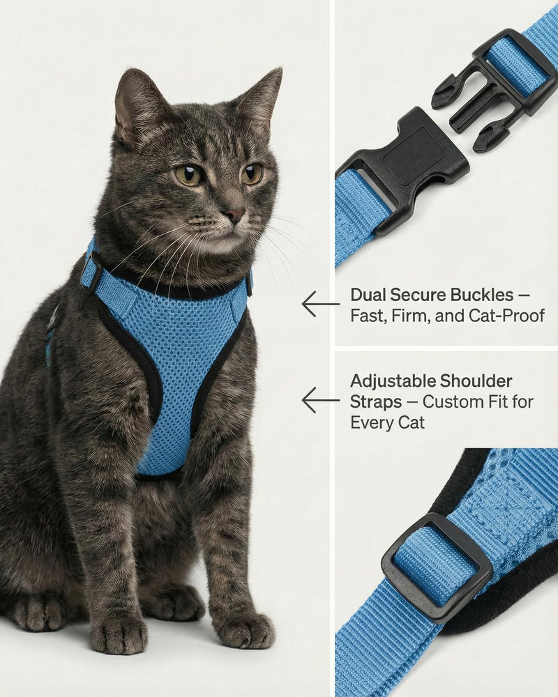 Luxelle 2 Pack Escape-Proof Cat Harness and Leash Set for Walking – Adjustable No Pull Soft Vest with Easy-Wear Buckle, Reflective Straps, Breathable Mesh – Outdoor Travel Harness for Cats & Kittens Sky Blue XS