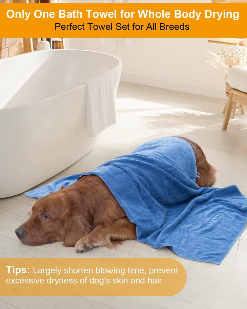 2-PCS Fast Drying Dog Towels - 56 x 28 Inch Ultra Soft & Absorbent Large Dog Towel with 30 x 14 Inch Daily Use Paw Towel - 100% Microfiber Pet Bath Grooming Towels for Dogs Cats, Blue XL:56x28 Inch + S:30x14 Inch - PawsPlanet Australia