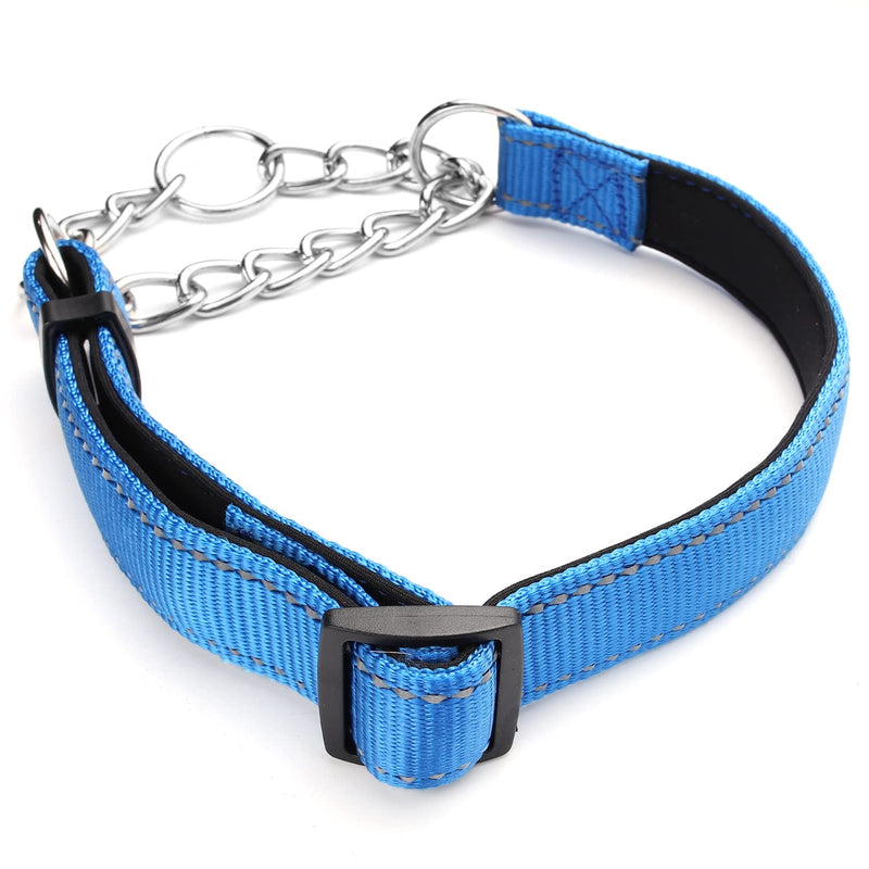 Martingale Dog Collars Adjustable Soft Nylon Reflective Collars with Stainless Steel Chain Walking Training Collars Heavy-Duty Puppy Chain Collars for Small,Medium,Large Dogs (S,Blue) S-(dog's neck10-15inches) Blue - PawsPlanet Australia