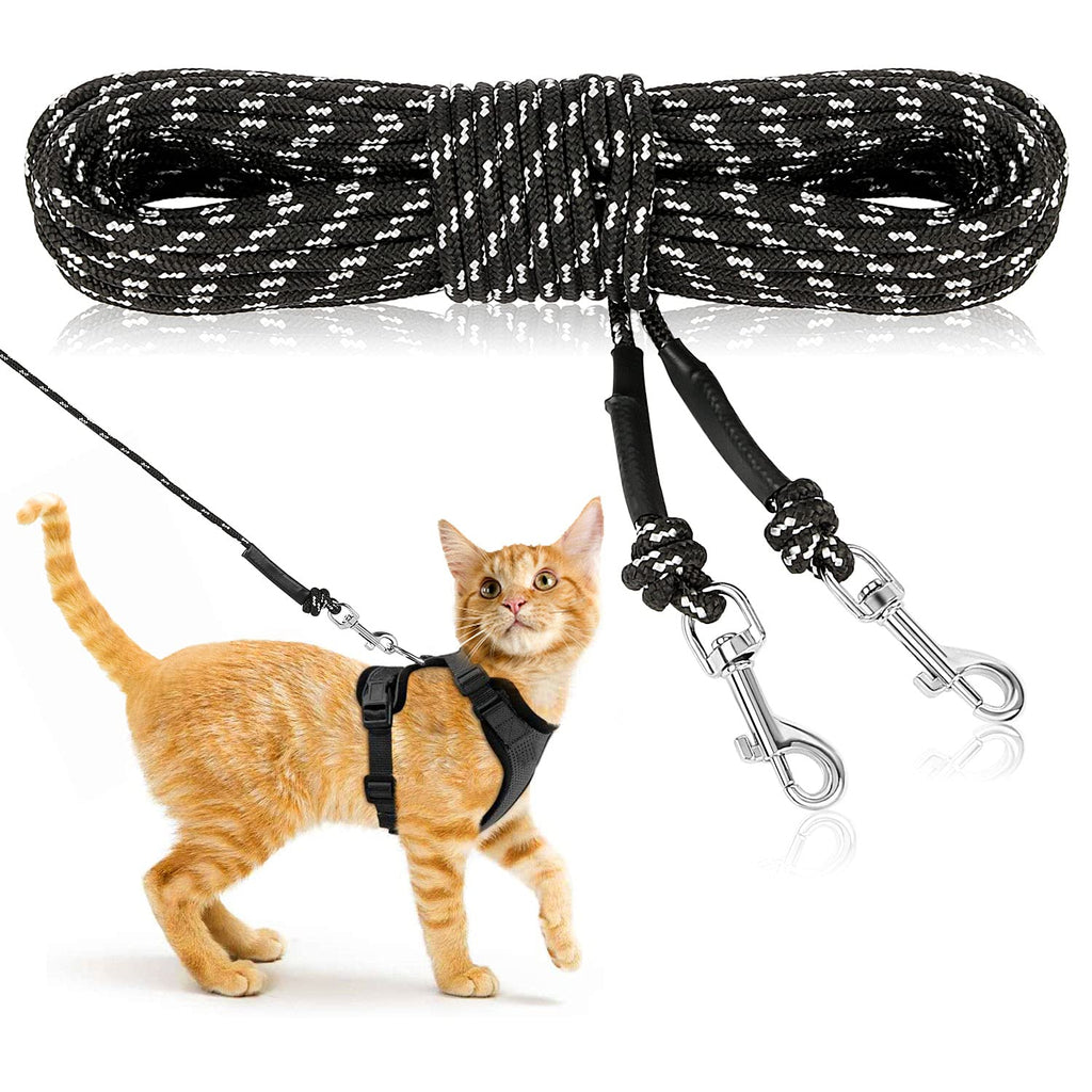 Rypet Reflective Cat Long Leash - 30 FT Escape Proof Walking Leads Yard Long Leash Durable Safe Personalized Extender Leash Traning Play Outdoor for Kitten, Puppy, Rabbit and Small Animals Black