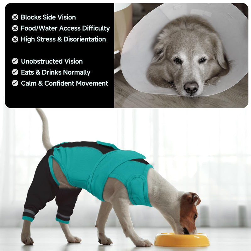 Dog Recovery Suit-Dog Hind Leg Recovery Sleeve for ACL TPLO Surgery -Adjustable Soft Anti-Licking Wrap with Reflective Strips & Anxiety Relief,for Female and Male Green XS X-Small