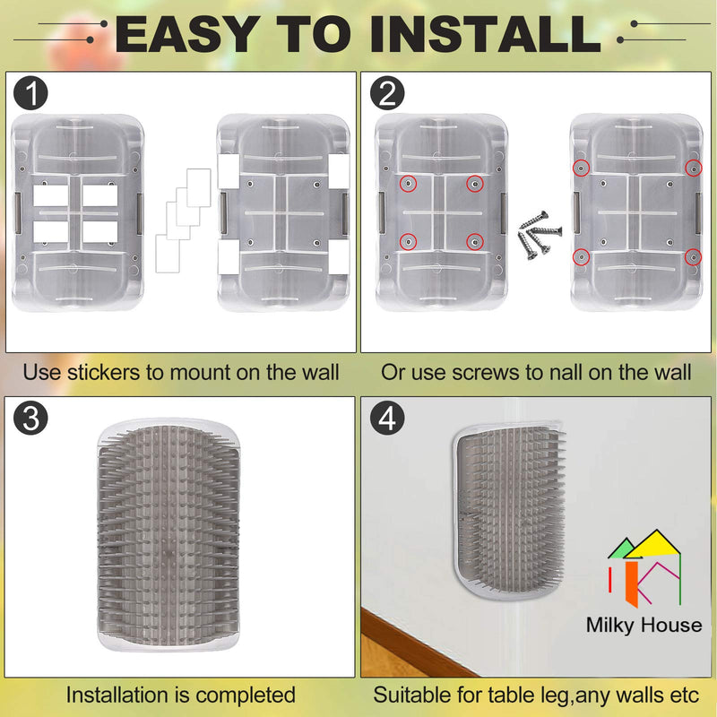Cat Self Groomer Arch 4PCS Self Cleaning Slicker Brush Upgraded Cat Brushes Wall Corner for Shedding Grooming, Softer Massager Comb Interactive Toy for Short Long Haired Cats Fur Pets Dog Kitten Puppy Gray+Gray+Black+Black - PawsPlanet Australia