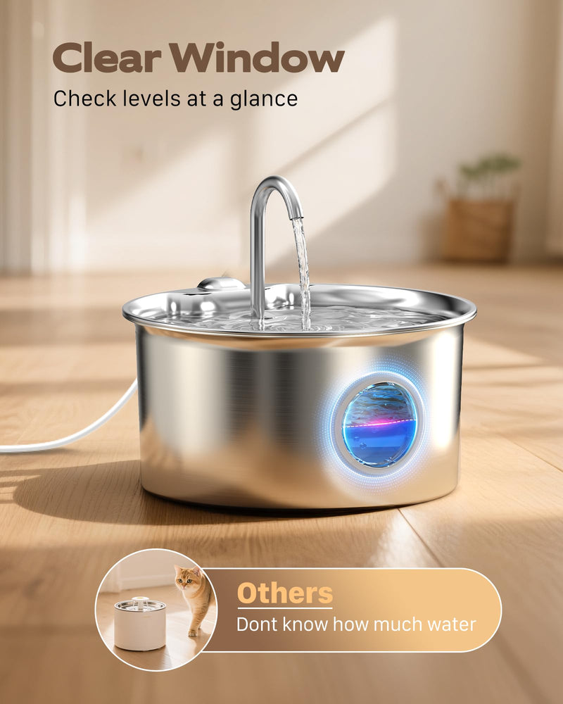 Stainless Steel Cat Water Fountain: Cat Fountain for Drinking - 88oz/2.6L Pet Water Fountain for Cats Inside- Silent Cats Water Bowl Dispenser - Kitty Drinking Fountains - 6 Filters + 3 Sponges Cat Fountain+6 Filters +3 Sponges - PawsPlanet Australia