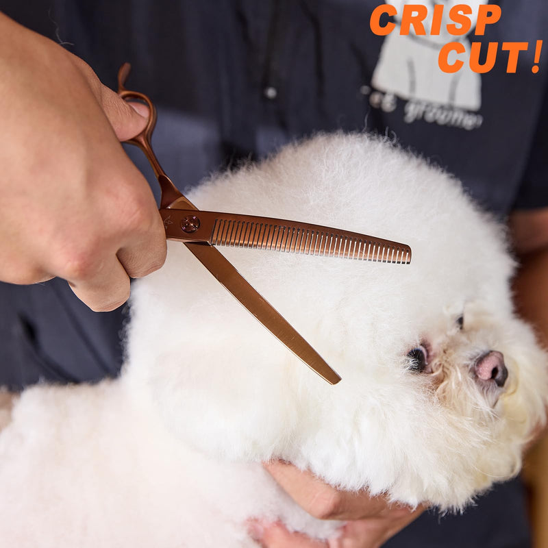 High-end Professional Dog Grooming Curved Thinning Scissors Teeth Blending Shears Pet Texturizing Thinner Blender Shears 7 Inch Extremely Very Sharp Made Of Stainless Steel Alloy For Dog Cat Groomer Coppery Brown Curved Thinning 7inch - PawsPlanet Australia
