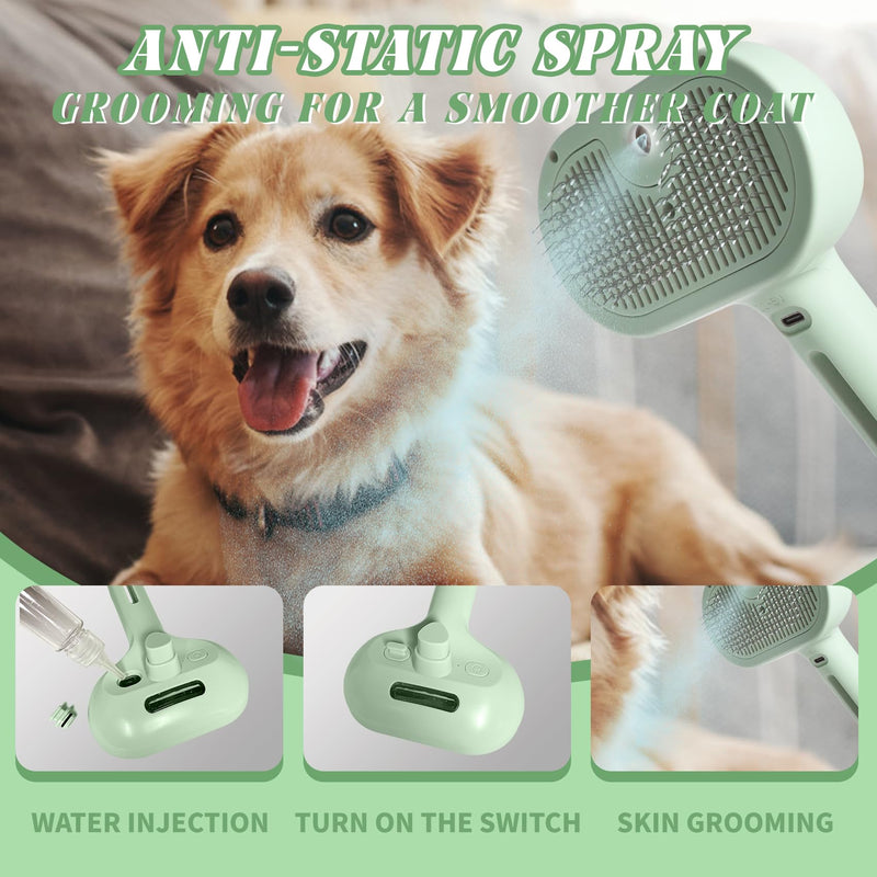 Self-Cleaning Spray Cat Brush for Shedding, Removes Static Flying Hair, and Works Wonders for Both Long and Short-Haired Pets 2 In 1 Cleaning Brush for Cats And Dogs Grooming green - PawsPlanet Australia