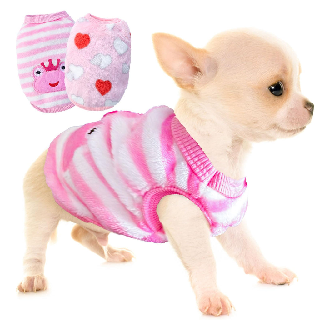 2 Pieces Teacup Dog Clothes Chihuahua Clothes XXS Dog Sweater Fleece Puppy Clothes Dog Sweater for Small Dogs Cute Pattern Puppy Sweater Pet Outfits (XX-Small) XX-Small Frog, Love