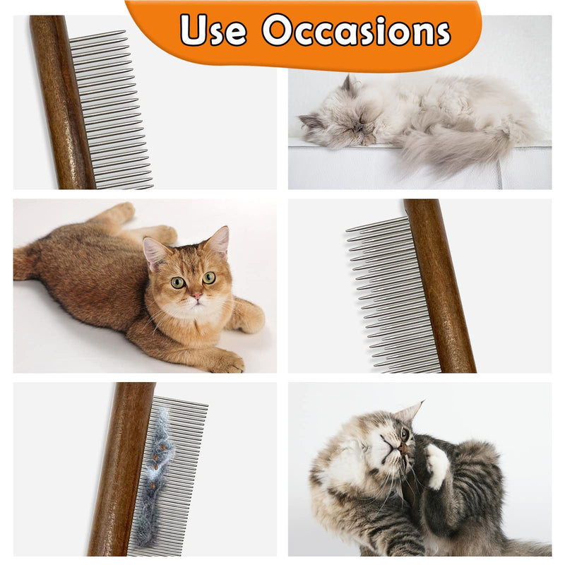 3 Pack Solid Wood Cat Combs, Stainless Steel Teeth for Cat Dog Rabbit Massage, Flea Lice Comb Removes Mats, Tangles and Loose Fur, Grooming Comb for Small Medium Pets MIX-3PCS