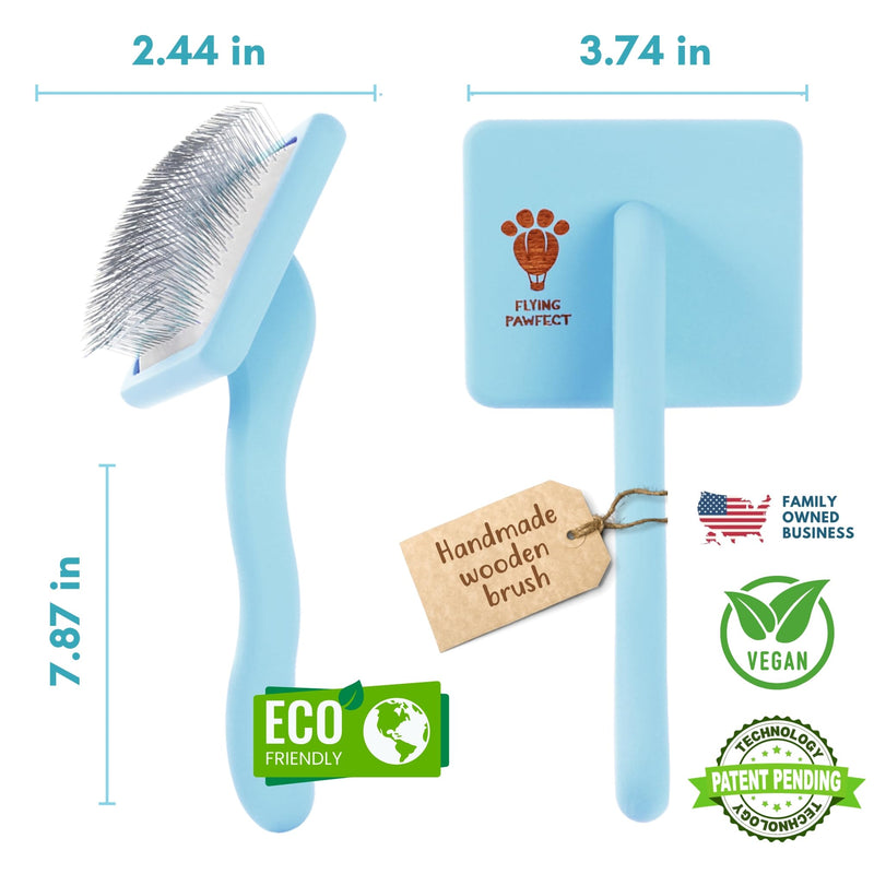 Pet Slicker Brush With Soft Massage Grooming Stainless Steel Pins - For Dematting, Shedding Fur, and Undercoat - Ideal Gift for Professional Pet Groomers - Long Slicker Brush - Flying Pawfect Flat Large (3-Pack) Coral & Baby Blue - PawsPlanet Australia