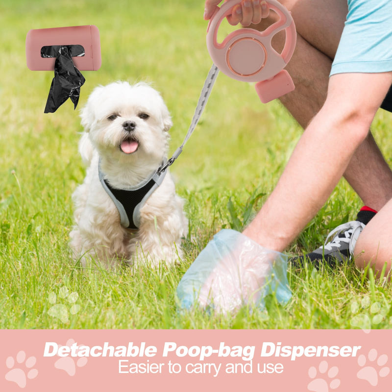 Retractable Dog Leash 4 in 1 with LED Light & Dispenser & Fixed Hanging, 10 ft Heavy Duty Dog Leash Retractable for Medium Large Dogs Up to 90lbs, 360°Tangle-Free, One Button Brake & Lock (Pink) pink - PawsPlanet Australia