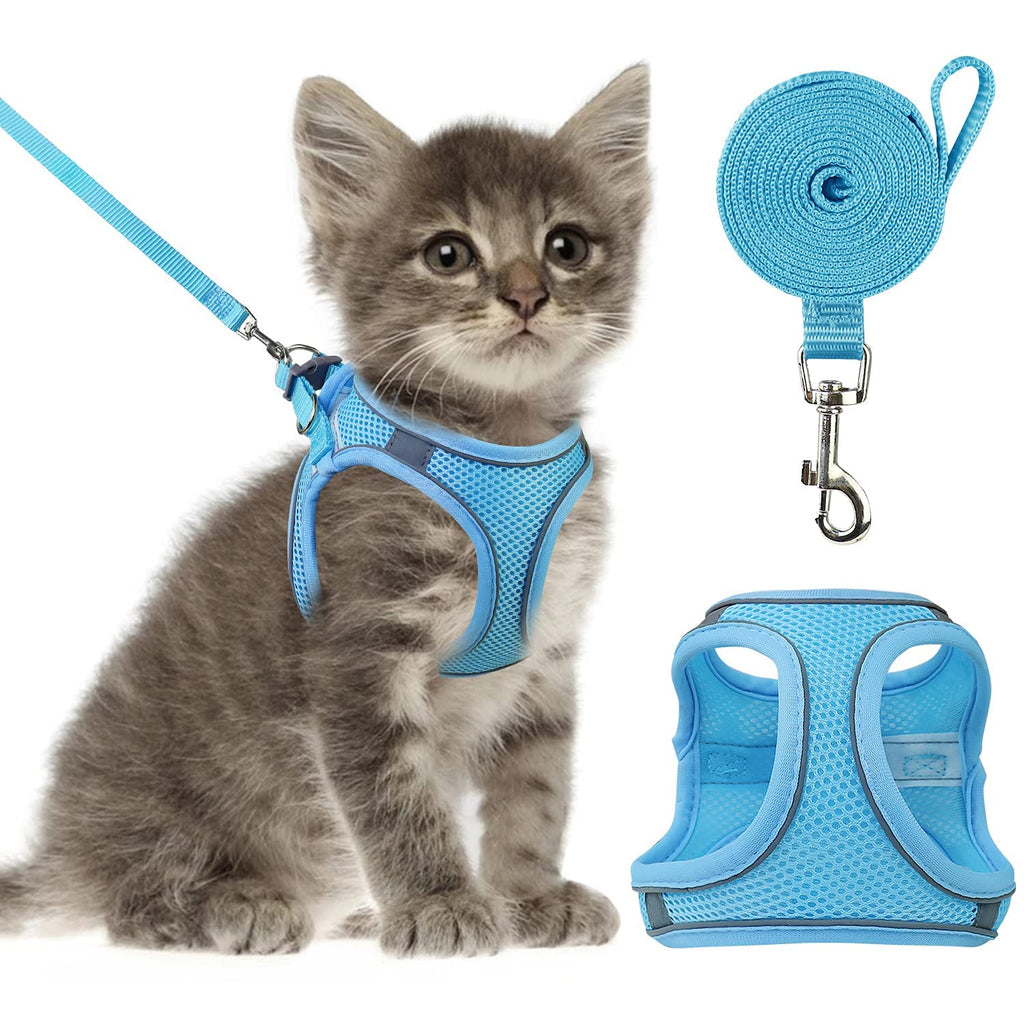 Cat Harness and Leash- Reflective Mesh Cat Vest for Walking Outdoor- Escape Proof Kitten Puppy Vest Harness -Comfort Fit, Lightweight, Easy Control (XXS, Blue),XX-Small XX-Small