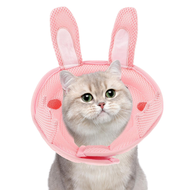 Kichvoe Inflatable Protective Collar for Cats made of Breathable Polyester with Rabbit Ear Shape Prevents Scratching and Provides Secure Protection After Surgery