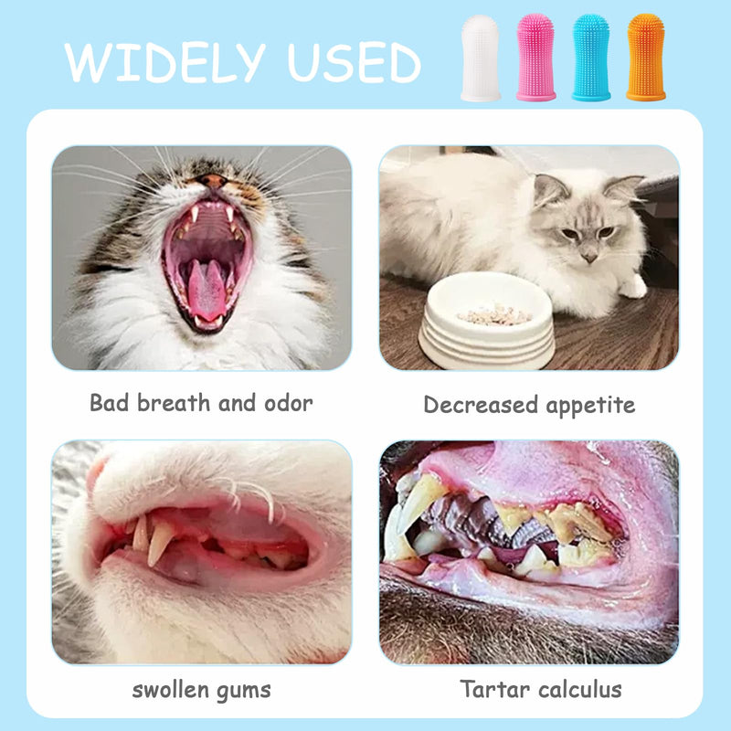 8 Pcs Dog Finger Toothbrush, Silicone Pet Finger Toothbrush, 360º Silicone Puppy Tooth Brush, Small Pets Teeth Cleaning Dental Care(4 Colours)