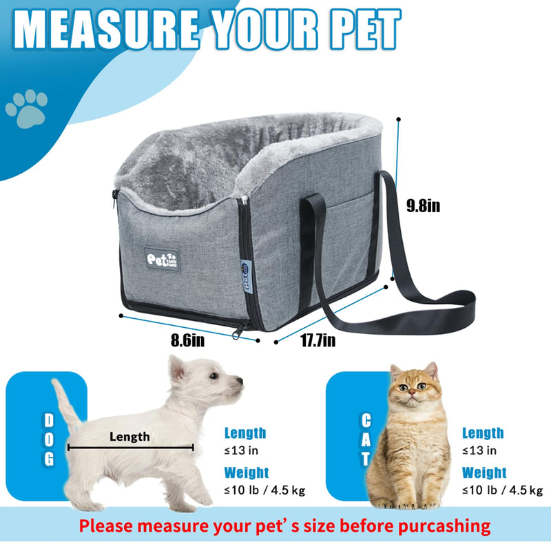 Car Seat Booster for Small Dogs and Cats – Portable Pet Travel Bag Under 30lbs, Washable Car Seat with Safety Belt and Storage Pockets (Grey) - PawsPlanet Australia