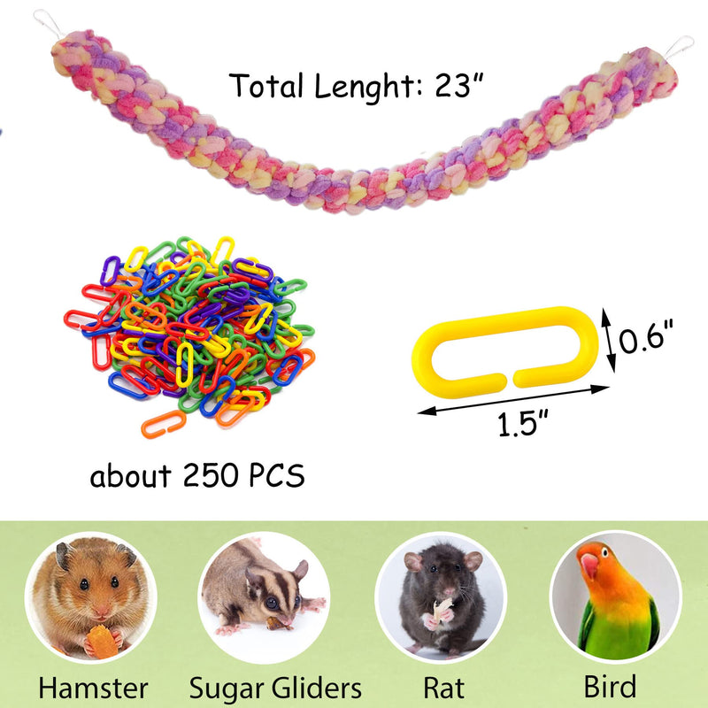 JSLZF Sugar Glider Climbing Toys, Hanging Sugar Glider Toy Cage Accessories, 250 PCS Plastic C-Clips Hook Chain Links Swing Toy Bird Rope Perch