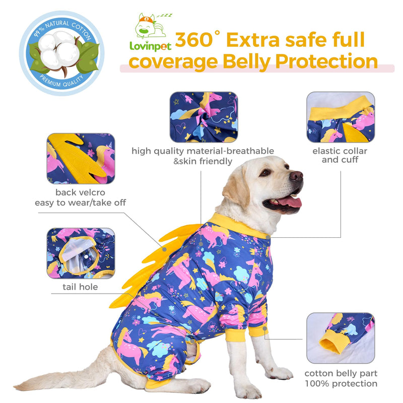 LovinPet Dog Recovery Suit for Large Medium Dogs - Recover Comfortably Well Protection Pet Onesie Dog Shedding Suit Pet Pajamas Dog Anti Licking Snugly Suit,Dog Recovery Suit Male,Unicorn,Yellow,XL XL Yellow collar/Purple - PawsPlanet Australia