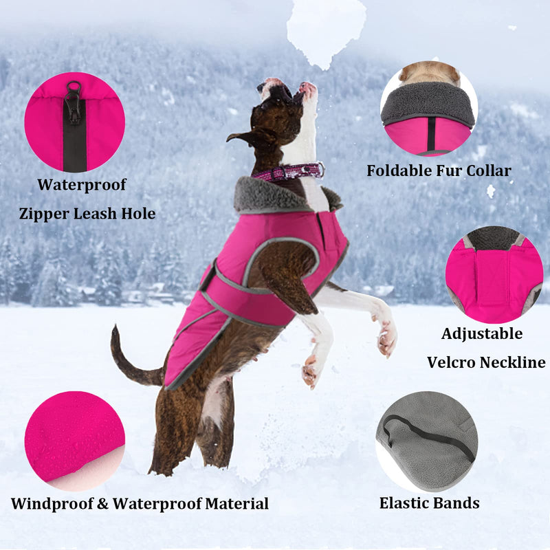 Dogcheer Dog Coat, Christmas Dog Winter Jacket Puppy Cold Weather Coats with Thick Padded, Reflective Dog Sweater Waterproof Windproof Pet Warm Vest Clothes for Small Medium Large Dogs L(Chest Girth 22.8"-29.5", Back 16.5") Pink