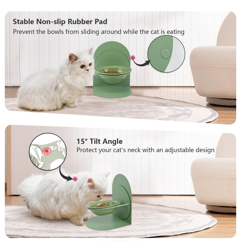 2-Pack Adjustable Cat Bowls with Magnetic Iron Stand & Ceramic Bowls – Dual Height & Angle Adjustable, Non-Slip Design for Comfortable Feeding 2PCS-Green